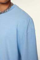 Vintage-Wash Heavyweight Cotton Oversized Crew-Neck T-Shirt in Sky Blue - full-length front modeled view