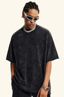 Washed Raw-Edge Heavyweight Cotton T-Shirt in Slate Black - three-quarter front modeled view