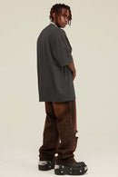 Breathable Washed Palm Graphic T-Shirt in Dark Gray - back modeled view
