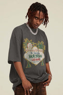 Breathable Washed Palm Graphic T-Shirt in Dark Gray - three-quarter front modeled view
