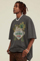 Breathable Washed Palm Graphic T-Shirt in Dark Gray - three-quarter front modeled view