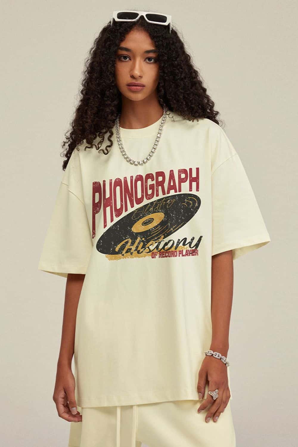 Vintage Loose-Fit Round Neck Short Sleeve Phonograph T-Shirt