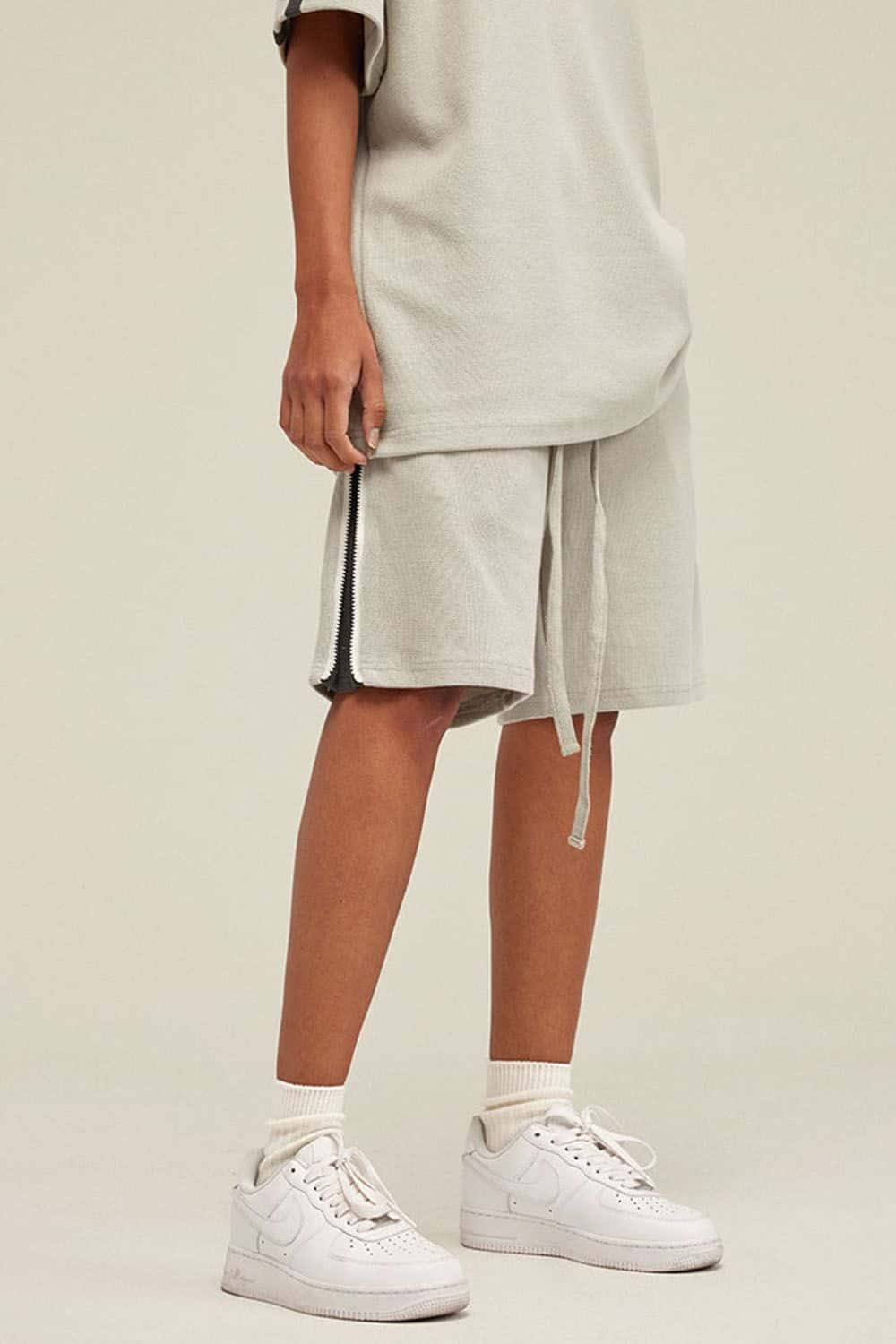 Textured 360G Waffle Grid Shorts with Contrast Zipper