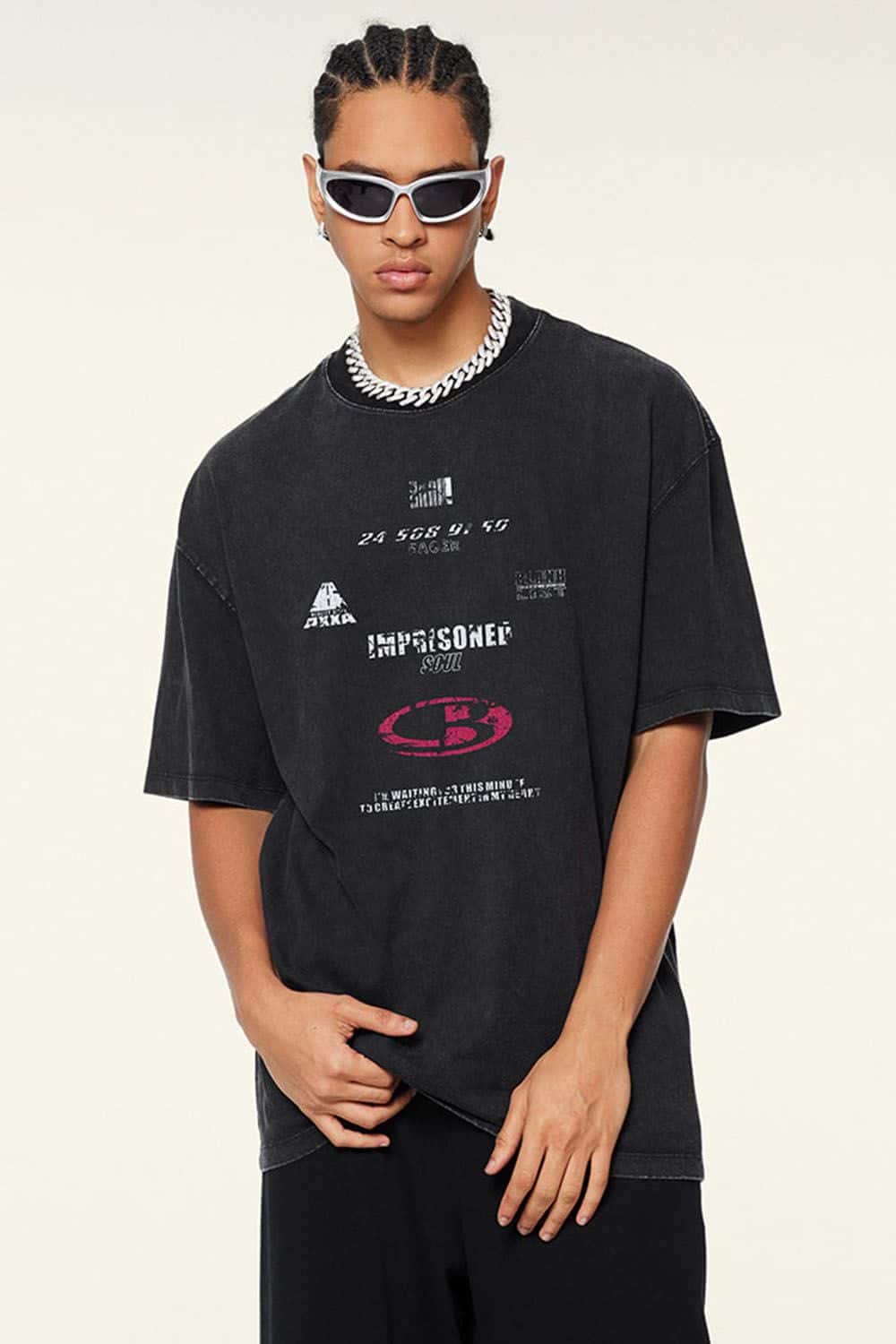 Breathable Double-Sided Graphic Cotton T-Shirt in Fried Snowflakes - product detail close-up