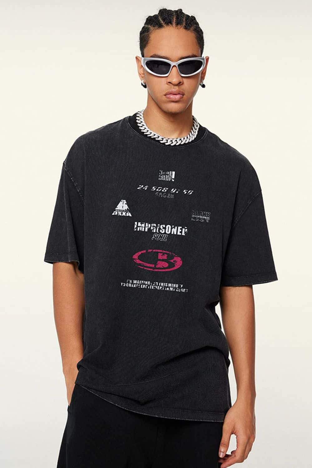 Breathable Double-Sided Graphic Cotton T-Shirt in Fried Snowflakes - product detail close-up