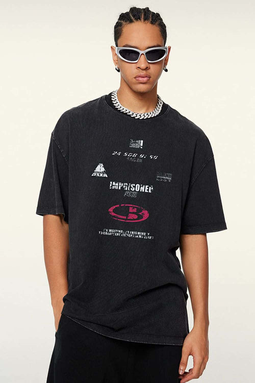 Breathable Double-Sided Graphic Cotton T-Shirt in Fried Snowflakes - product detail close-up