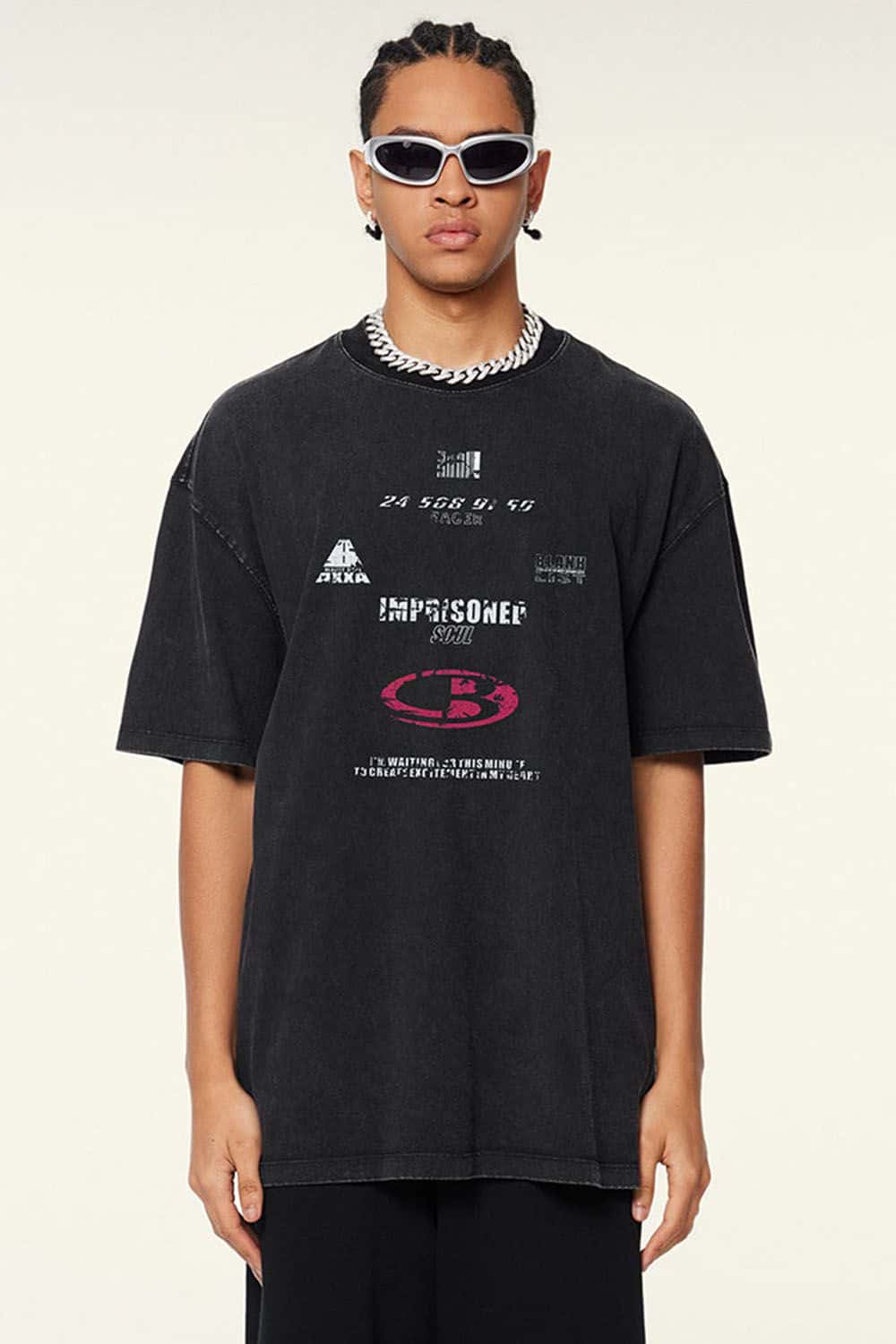 Breathable Double-Sided Graphic Cotton T-Shirt in Fried Snowflakes - product detail close-up
