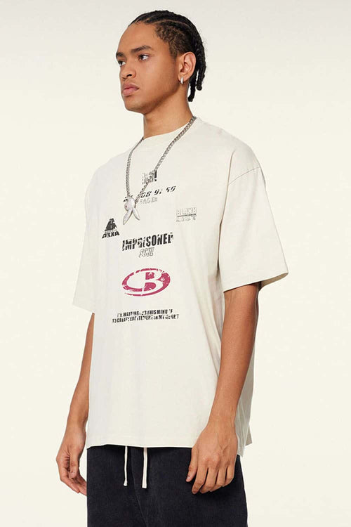 Breathable Double-Sided Graphic Cotton T-Shirt in Gray Apricot - front product view
