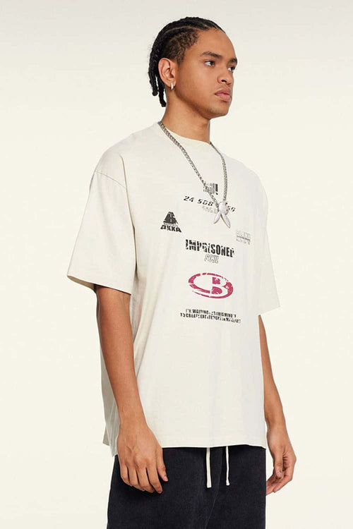 Breathable Double-Sided Graphic Cotton T-Shirt in Gray Apricot - front product view