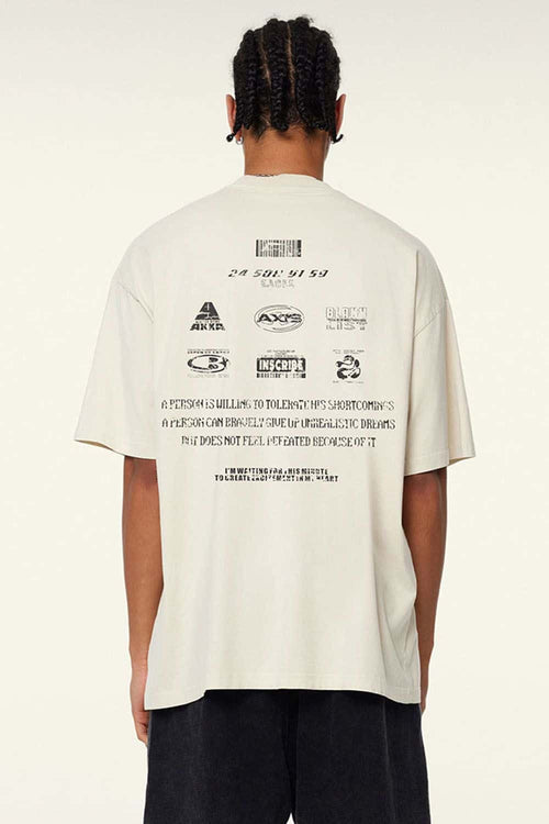Breathable Double-Sided Graphic Cotton T-Shirt in Gray Apricot - product detail close-up
