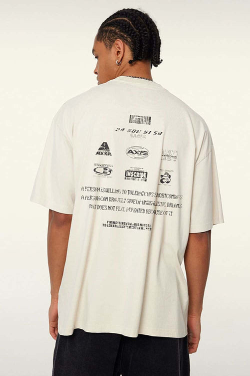 Breathable Double-Sided Graphic Cotton T-Shirt in Gray Apricot - back product view