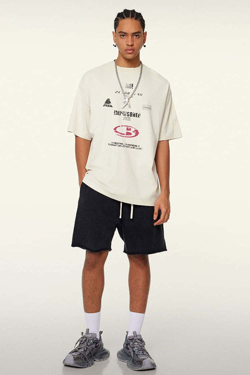 Breathable Double-Sided Graphic Cotton T-Shirt in Gray Apricot - full-length front modeled view