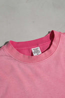 Washed Typographic Graphic Cotton Long-Sleeve T-Shirt in Rose Red - collar detail