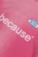 Washed Typographic Graphic Cotton Long-Sleeve T-Shirt in Rose Red - product detail close-up