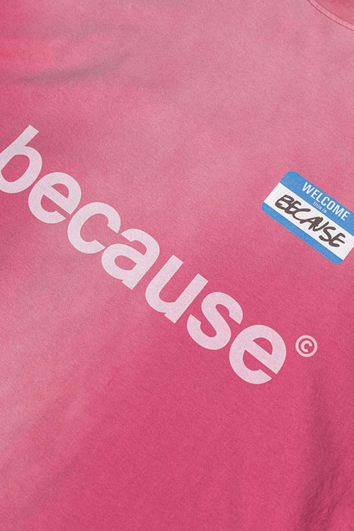 Washed Typographic Graphic Cotton Long-Sleeve T-Shirt in Rose Red - product detail close-up