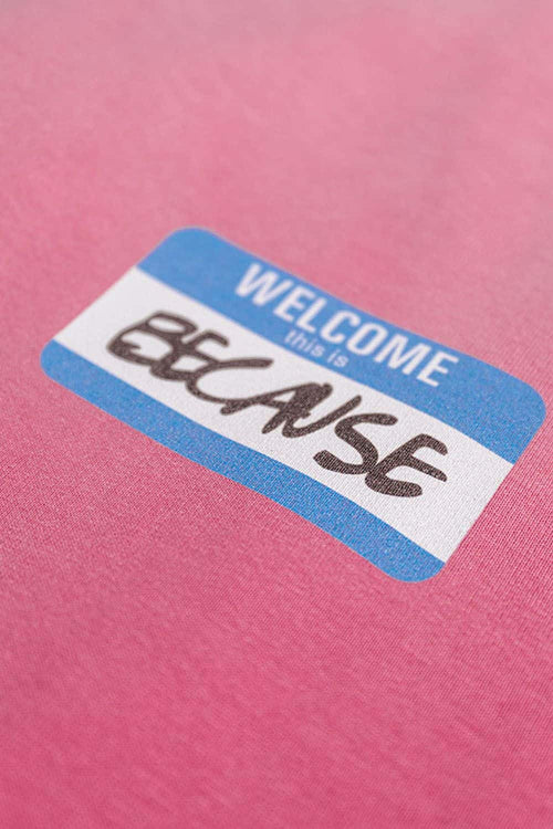 Washed Typographic Graphic Cotton Long-Sleeve T-Shirt in Rose Red - product detail close-up