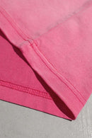 Washed Typographic Graphic Cotton Long-Sleeve T-Shirt in Rose Red - cuff and hem detail
