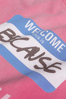 Washed Typographic Graphic Cotton Long-Sleeve T-Shirt in Rose Red - product detail close-up