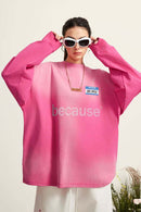 Washed Typographic Graphic Cotton Long-Sleeve T-Shirt in Rose Red - front modeled close-up