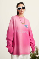 Washed Typographic Graphic Cotton Long-Sleeve T-Shirt in Rose Red - front modeled view