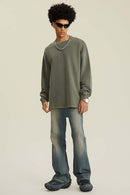 Heavyweight Washed Split-Hem Sweatshirt - Grayish Green