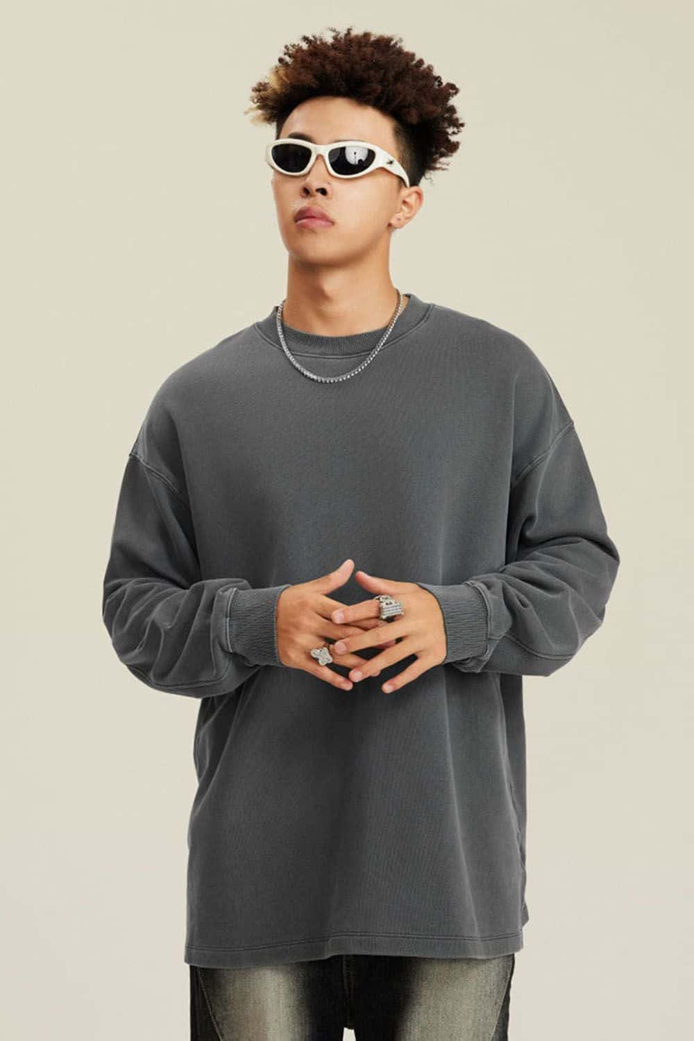 460G Heavyweight Washed Long-Sleeve T-Shirt with Split Hem