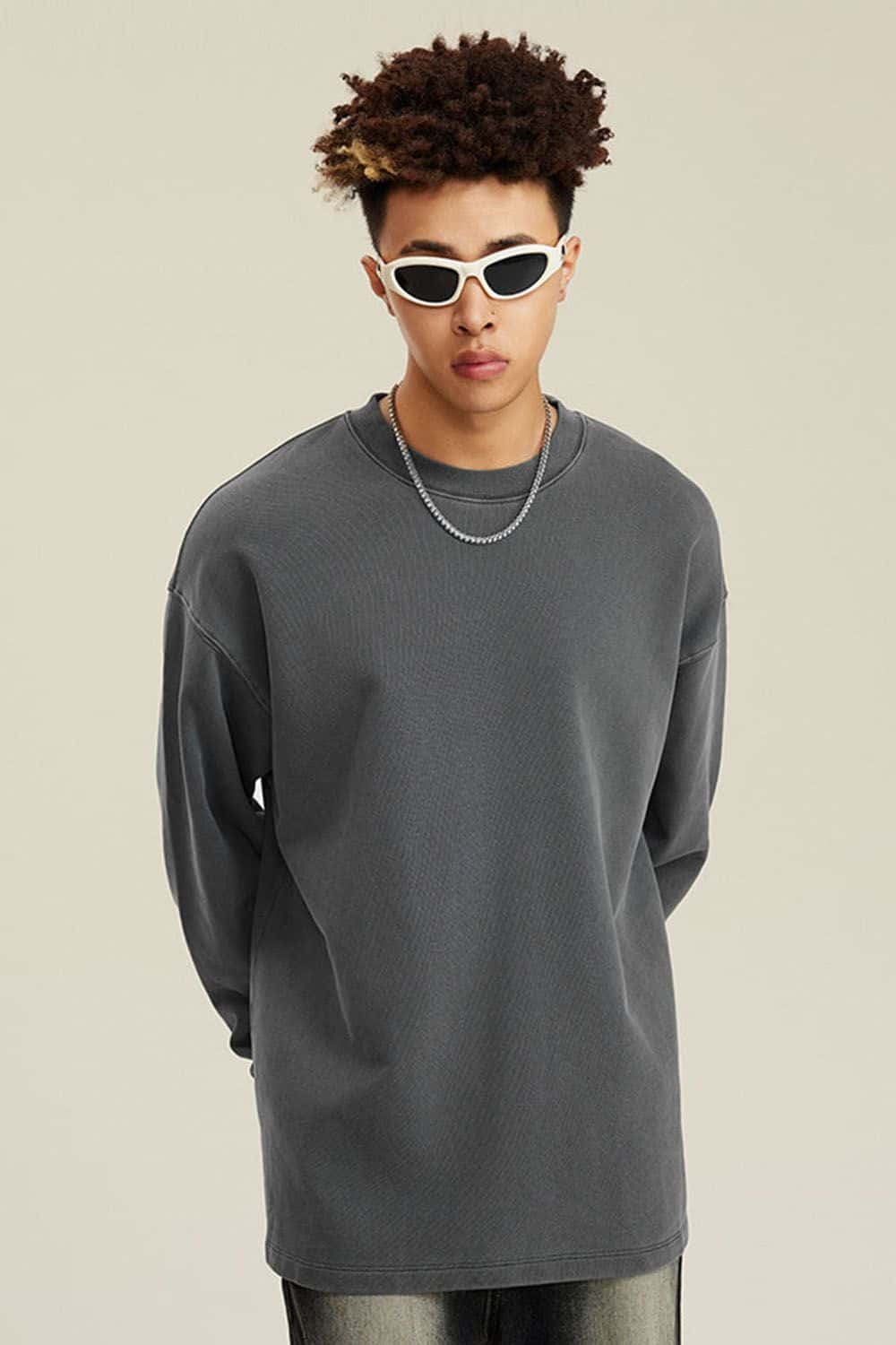 460G Heavyweight Washed Long-Sleeve T-Shirt with Split Hem