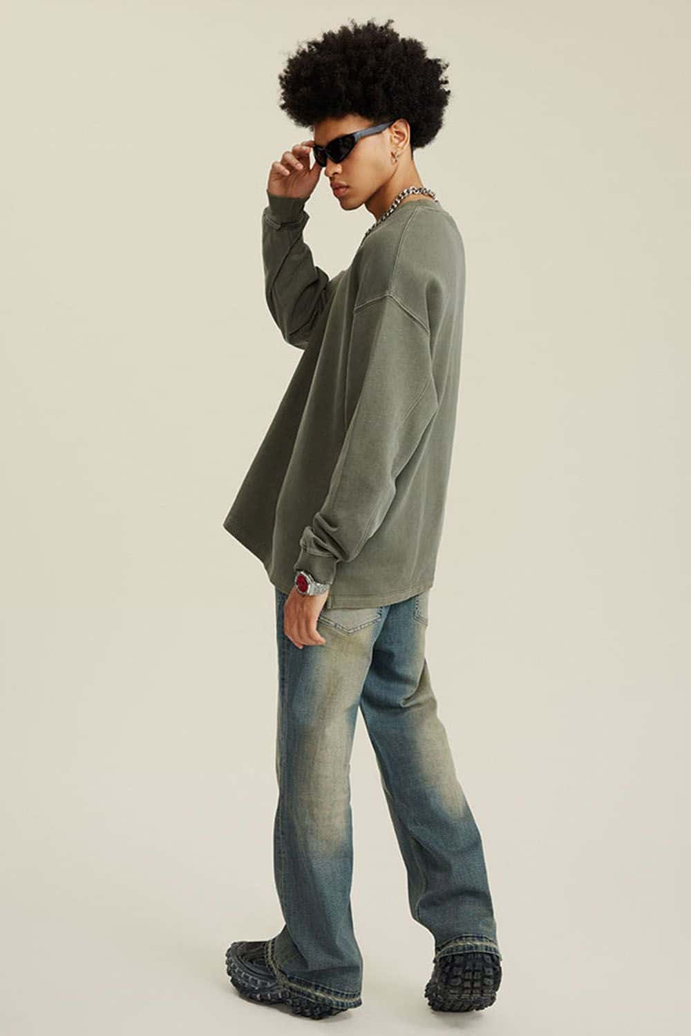 460G Heavyweight Washed Long-Sleeve T-Shirt with Split Hem