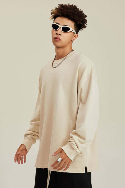 Heavyweight Washed Split-Hem Sweatshirt - Gray Apricot