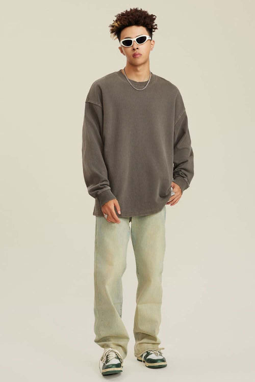 Heavyweight Washed Split-Hem Sweatshirt - Coffee
