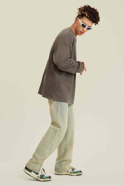 Heavyweight Washed Split-Hem Sweatshirt - Coffee