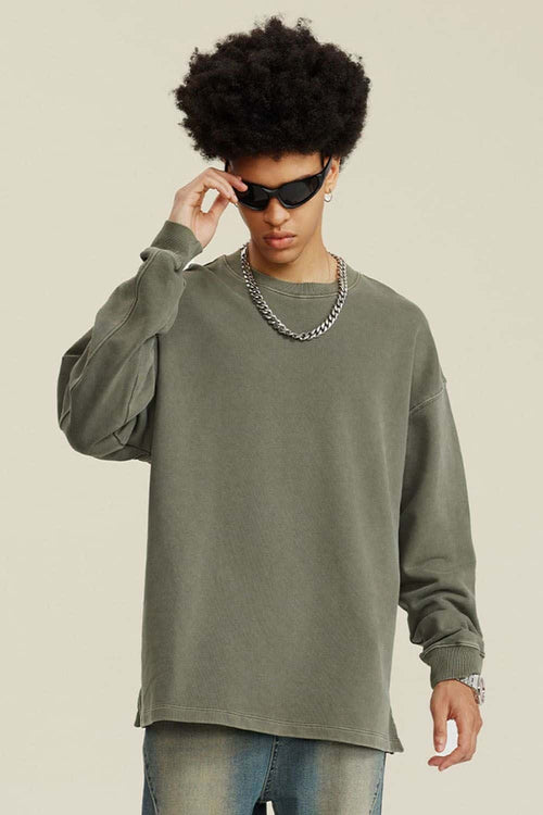 Heavyweight Washed Split-Hem Sweatshirt - Grayish Green