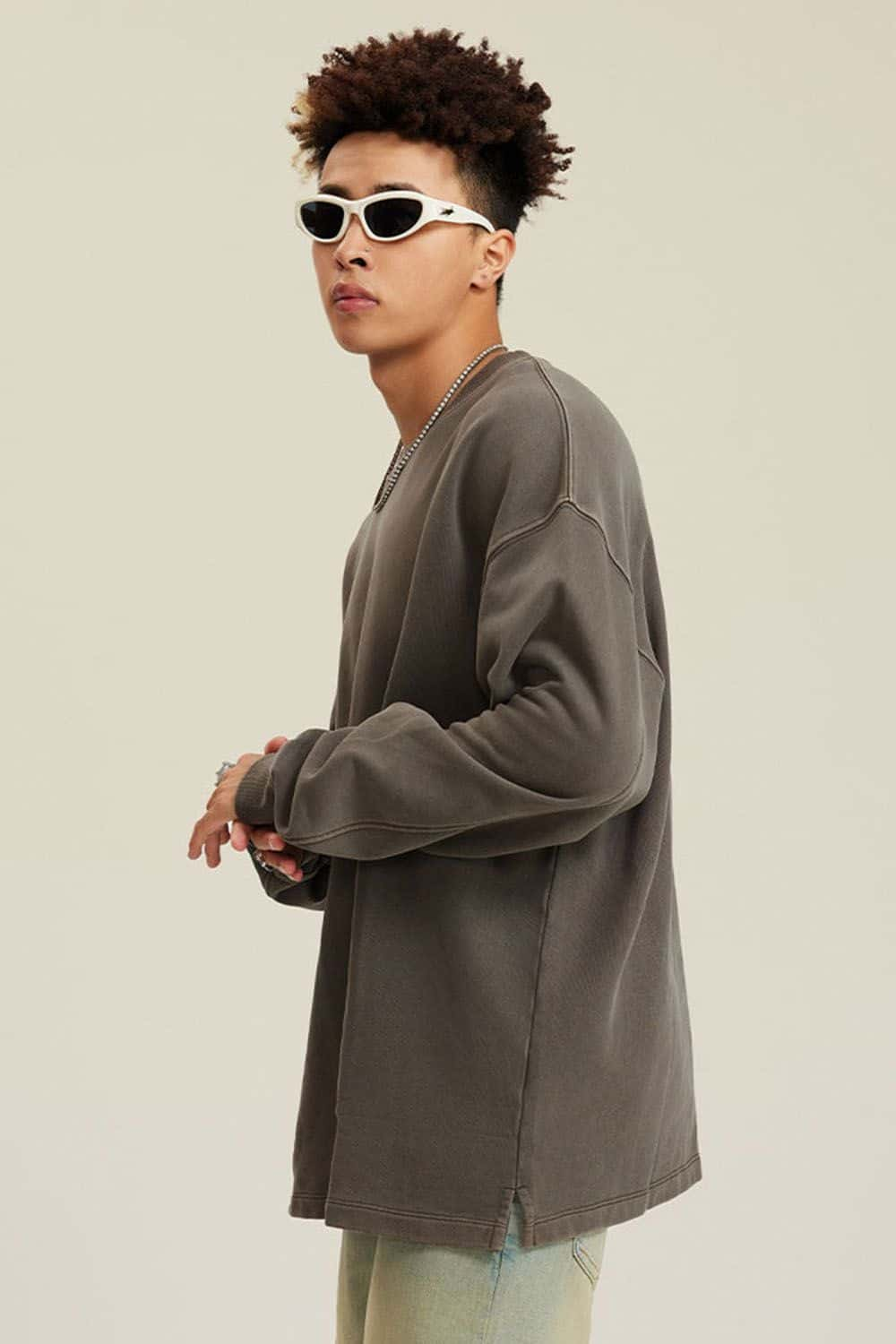 460G Heavyweight Washed Long-Sleeve T-Shirt with Split Hem