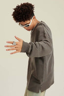 Heavyweight Washed Split-Hem Sweatshirt - Coffee