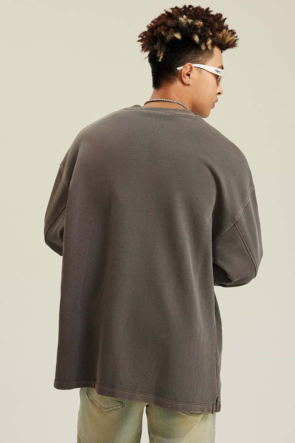 460G Heavyweight Washed Long-Sleeve T-Shirt with Split Hem