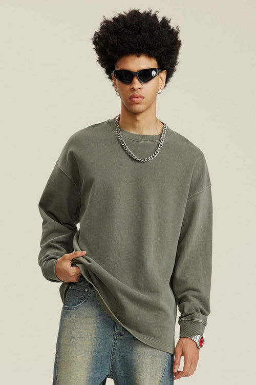 Heavyweight Washed Split-Hem Sweatshirt - Grayish Green