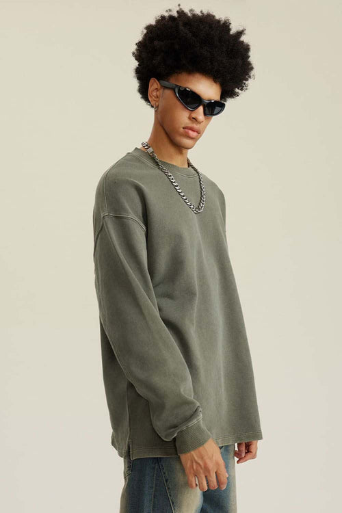 Heavyweight Washed Split-Hem Sweatshirt - Grayish Green