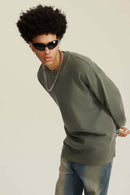 Heavyweight Washed Split-Hem Sweatshirt - Grayish Green