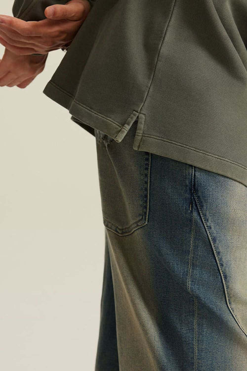 Heavyweight Washed Split-Hem Sweatshirt - Grayish Green