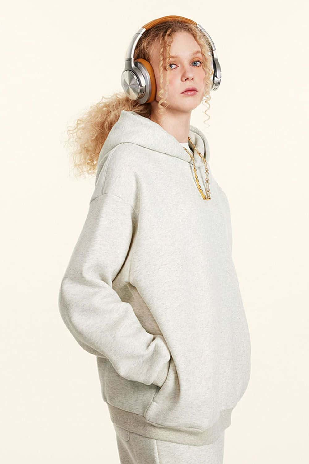 Loose Fleece-Lined Sports Hoodie with Invisible Zipper