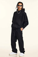 Fleece Lined Minimalist Hoodie - Black