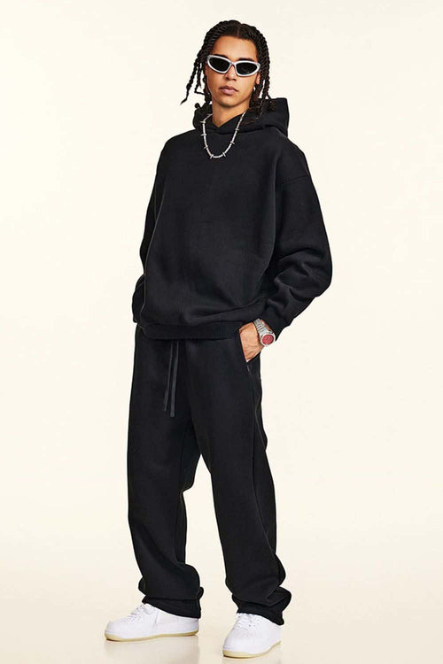 Fleece Lined Minimalist Hoodie - Black