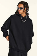 Fleece Lined Minimalist Hoodie - Black