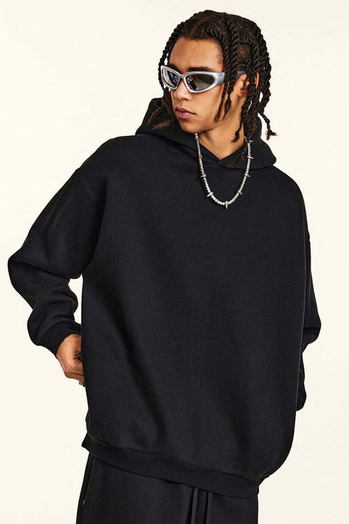 Fleece Lined Minimalist Hoodie - Black