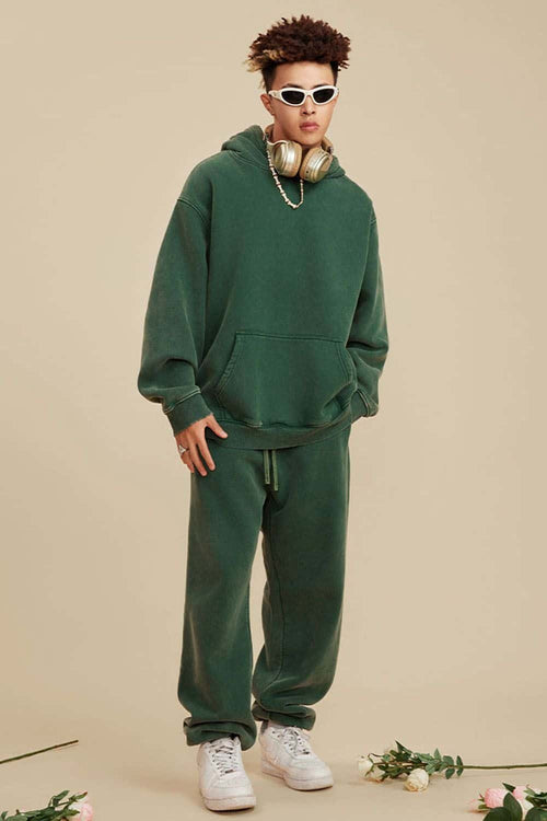 Heavyweight Washed Vintage Fleece Hoodie - Blackish Green