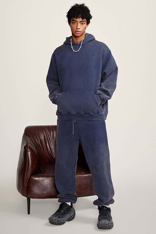 Heavyweight Washed Vintage Fleece Hoodie - Royal Blue