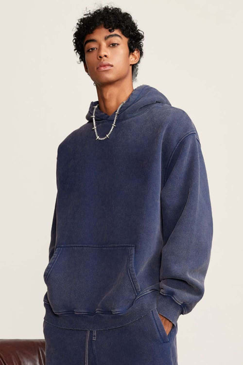 Heavyweight Washed Vintage Fleece Hoodie - Royal Blue