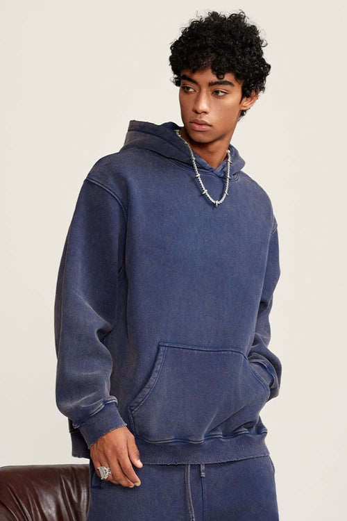 Heavyweight Washed Vintage Fleece Hoodie - Royal Blue