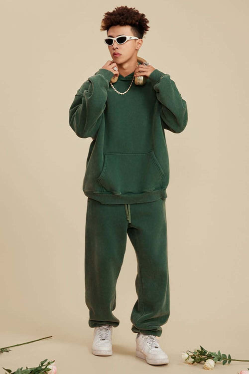 Heavyweight Washed Vintage Fleece Hoodie - Blackish Green