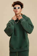 Heavyweight Washed Vintage Fleece Hoodie - Blackish Green